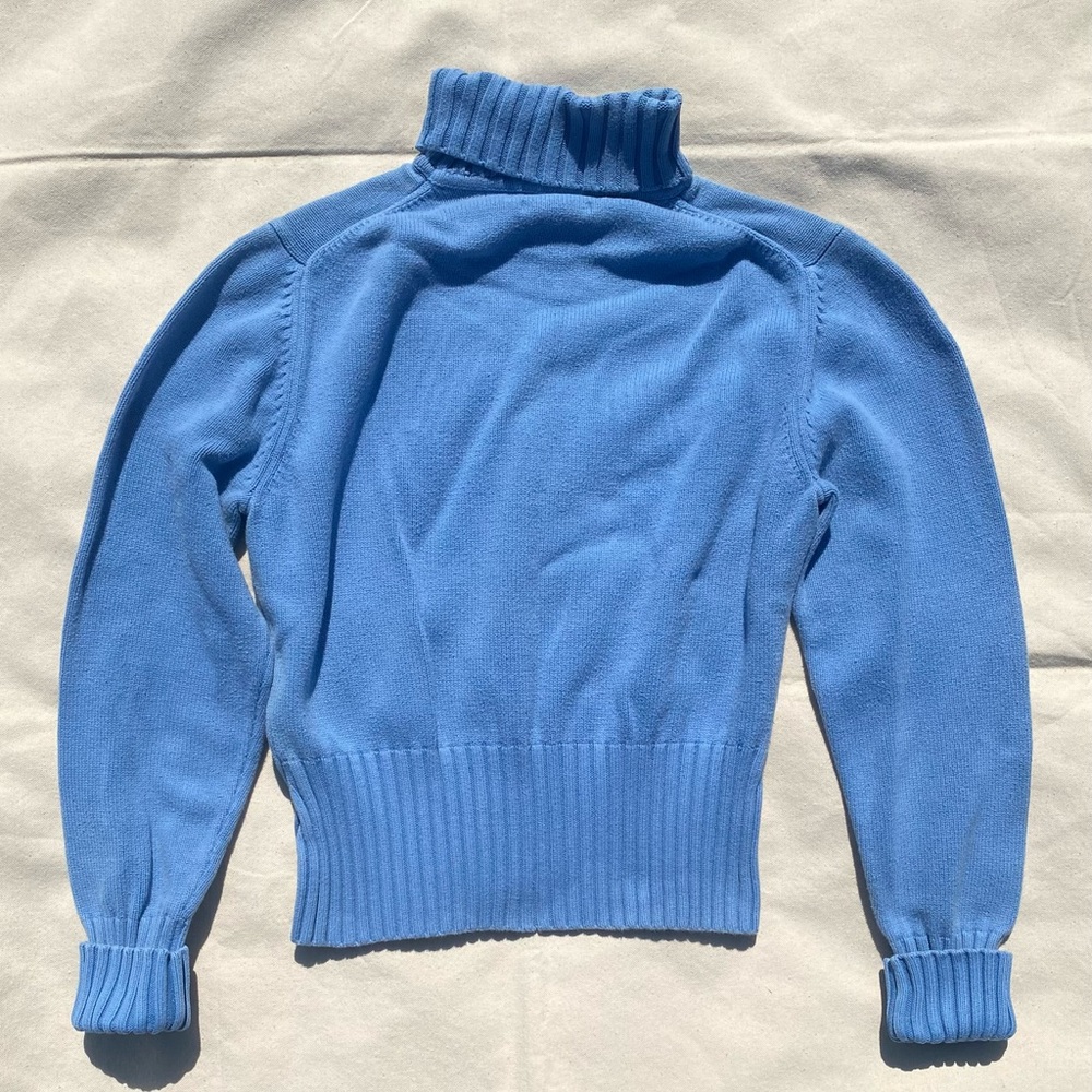 Tommy Hilfiger Vintage Blue Cable Knit Turtleneck Cropped Sweater XL Japan - Picture 2 of 7